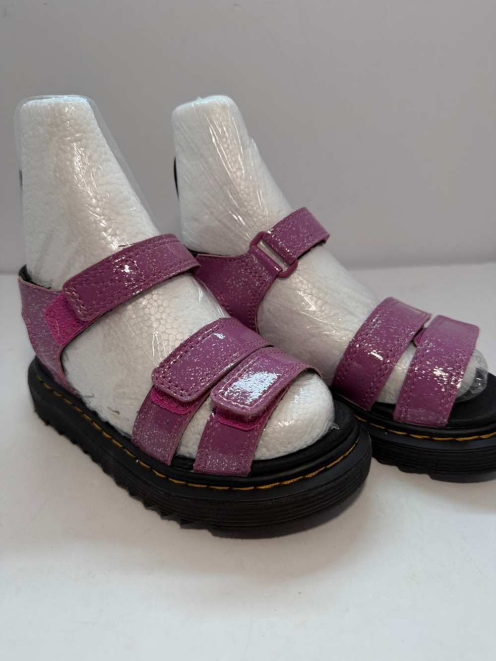 Dr. Martens Kids Shiny Magenta Triple-Strap Sandals